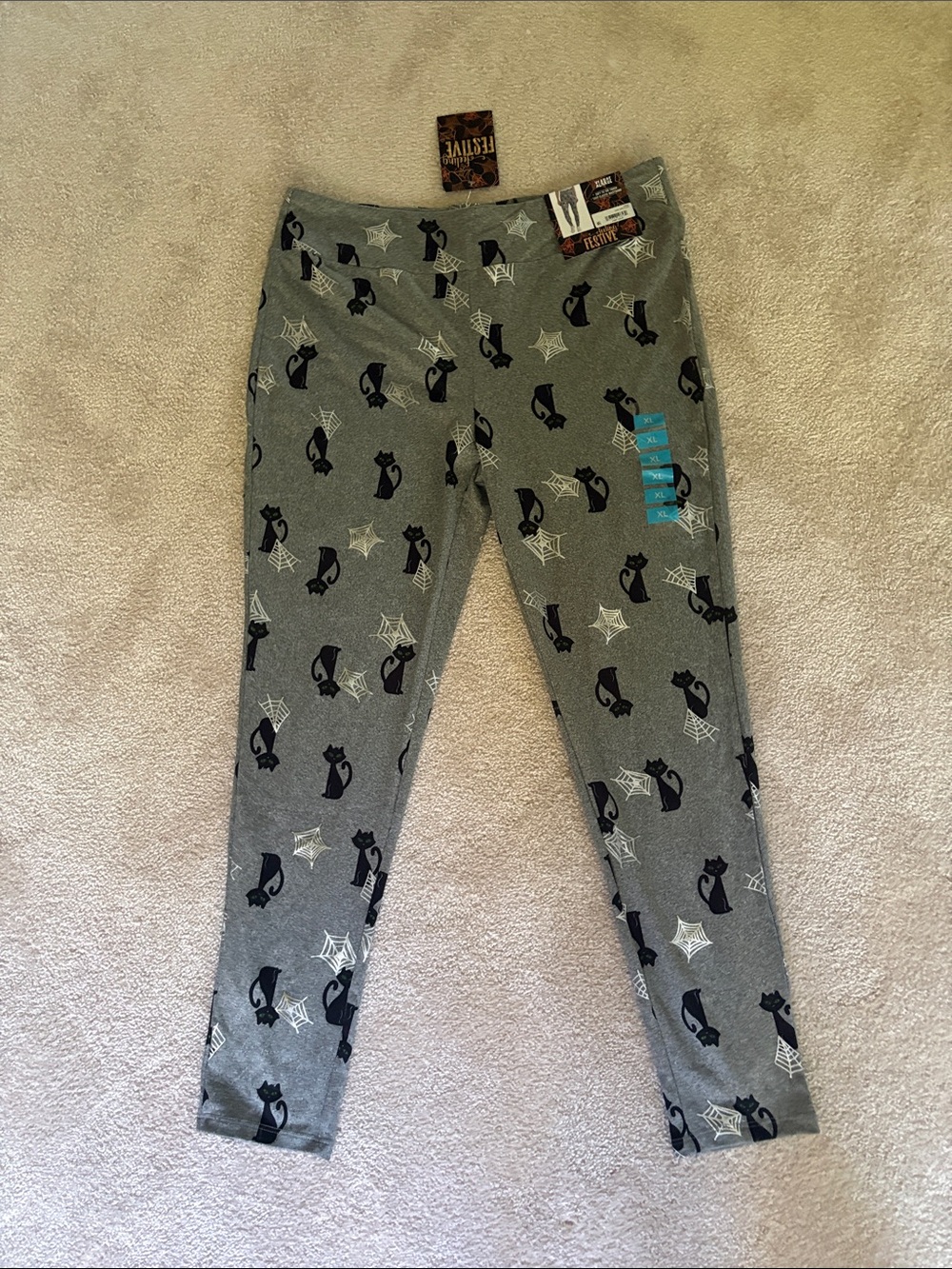 Women’s  black cat and spider web Print Leggings - Playful Everyday Bottoms